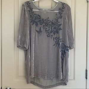 Sundance gray velvet embroidered top